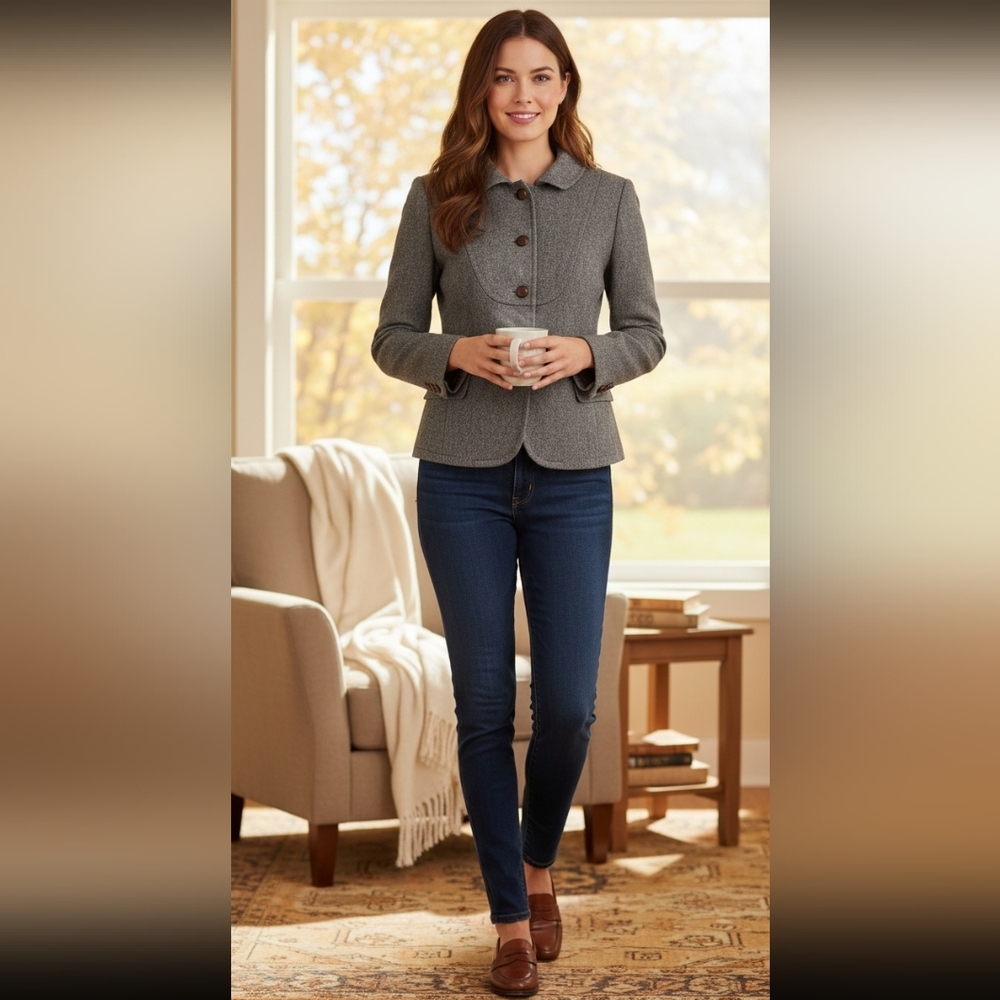 J Crew Gray lined, fitted wool blend jacket Size 6 Classy